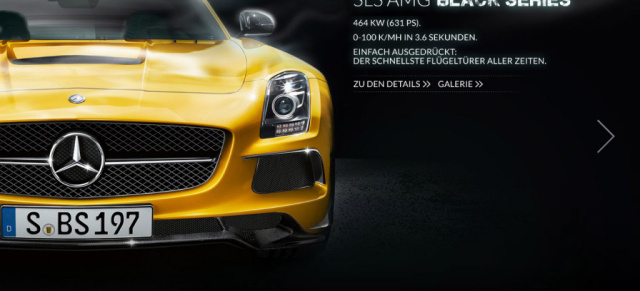 Online erfahren: Webspecial für Mercedes SLS AMG Black Series: Speziell eingerichte Website zum Mercedes SLS AMG Black Series mit allen Infos und vielen Bildern  