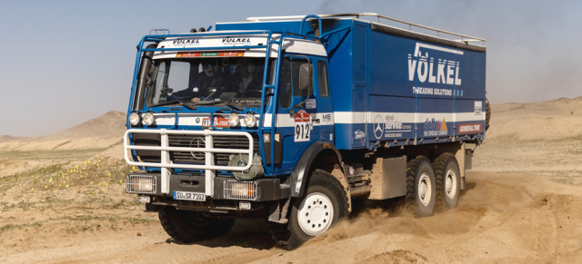 Zwei Mercedes-Benz Lkw Legenden kehren im Völkel Team zurück zur Rallye Dakar: Zwei „Fast Assistance“ Mercedes-Benz NG 2636 6x6 Lkw kämpfen sich durch die Wüste Saudi-Arabiens