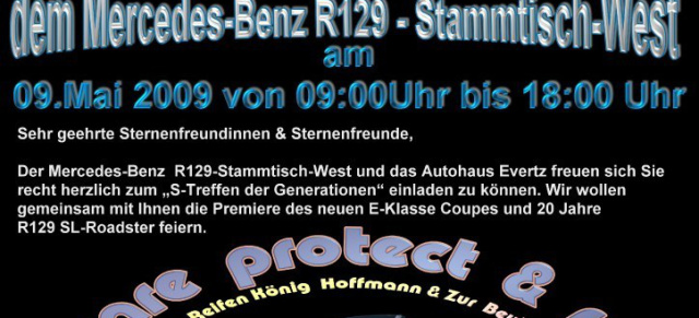 9. Mai - Das große Mercedes Treffen für alle S-Modelle: Mercedes-Benz S-Treffen der Generationen 1970  2008 am 9. Mai in Moers