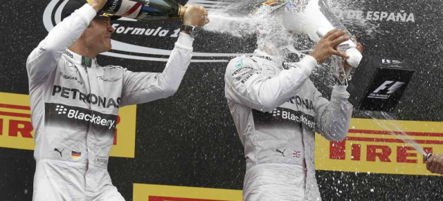 Formel 1 GP  in Barcelona: Sterne siegen in Spanien: Doppelsieg für Mercedes:  Hamilton fährt vor Rosberg ins Ziel