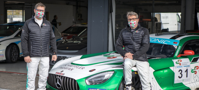 Steer by Wire von Schaeffler Paravan im Renneinsatz mit Mercedes-Legenden: Doppel-Bernd für Zukunfts-Technik: Schneider und Mayländer starten im Spacedrive-AMG ohne Lenksäule im GTC Race