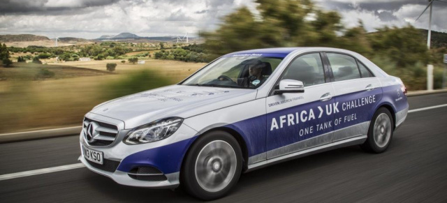 1.968 km mit einer Tankfüllung: Mercedes-Benz E 300 BlueTEC HYBRID: Sparfahrt von Afrika nach Großbritannien - 3,1 Liter /100km Verbrauch