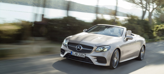 Mercedes-Benz Weltpremiere:‭ ‬Das neue E-Klasse Cabriolet ist da: Aussichtsreiches Debüt:‭ ‬Das neue E-Klasse Cabriolet‭ ‬A238‭ ‬ist offen und herrlich‭ 